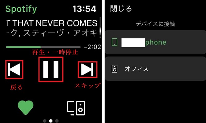 アップルウォッチでSpotify再生を操作