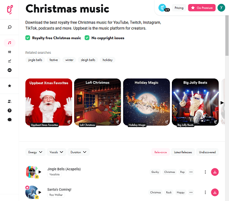  Uppbeatでクリスマスソングを無料ダウンロード