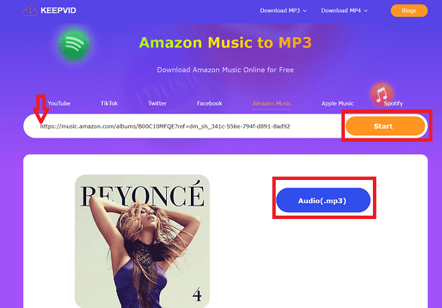 keepvidでAmazon MusicをMP3にダウンロード